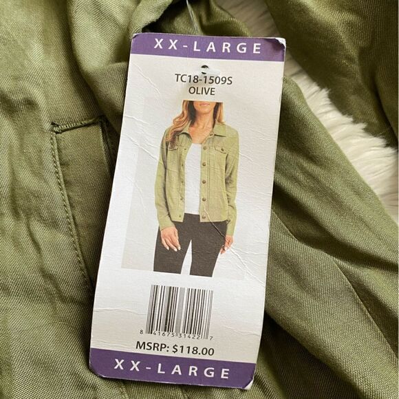 Tahari Olive Green Jacket New Snap Down Front Lyocell Womens Size XXL - Picture 6 of 8